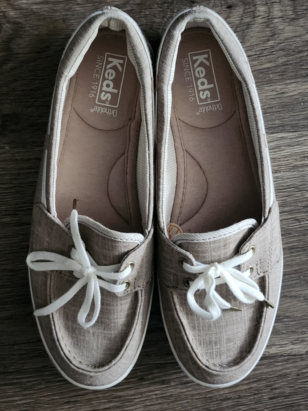 Keds Women’s Taupe Canvas Moccasins with White Laces